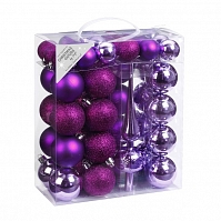 Набор ёлочных шаров с верхушкой, пластик, Ø 4/6 , фиолетовый микс, 47 шт в уп