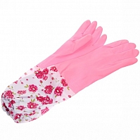 Перчатки флисовые "Флора" розовые 50см с резиновым покрытием и удлиненными рукавами ДоброСад