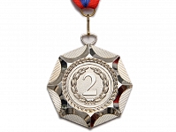 Медаль спортивная с лентой за 2 место. Диаметр 6,5 см: Е04-2