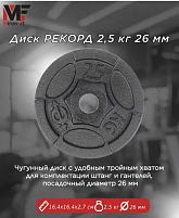 Диск для штанги РЕКОРД D26 мм 2,5кг.
