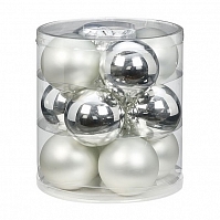 Набор ёлочных шаров, стекло, Ø 8 , серебро/белый, 12 шт в уп