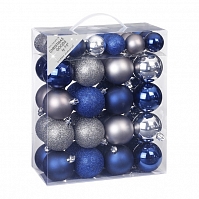 Набор ёлочных шаров, пластик, Ø 4/6 , синий/серебро, 50 шт в уп