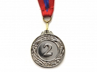 Медаль спортивная с лентой за 2 место. Диаметр 4 см: 400-2