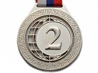 Медаль с лентой "Россия" 2 место СЕРЕБРО Диаметр 7,5 см: 5703-2