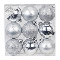 Набор ёлочных шаров, пластик, Ø 6 , серебро, 9 шт в уп
